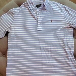 Polo by Ralph Lauren Men's Light Blue and White Striped Polo